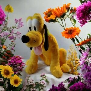 DisneyStore Pluto Plush 16" Collar & Tag If Found Please Return to Mickey Mouse